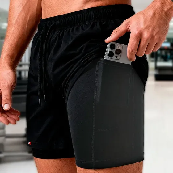 Shorts Bermuda Compressão 2 Em 1 Sandrini Academia Bolso