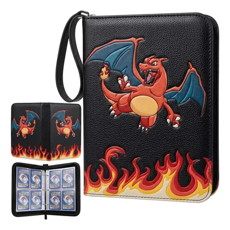 Álbum Pokemon 400 Cartas Zíper Couro Charizard + 50 Flohas