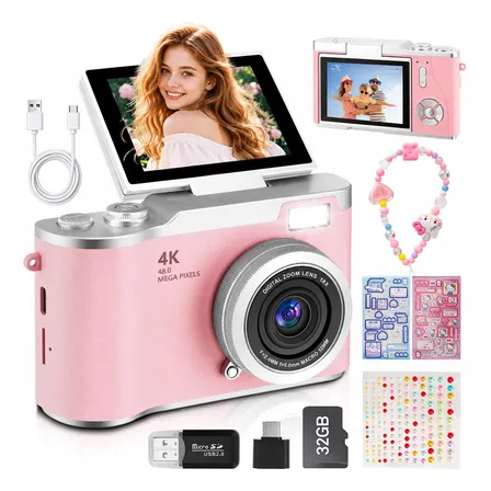 Câmera Digital Portátil 4k Hd Com 32gb Tela Flip Para Selfie