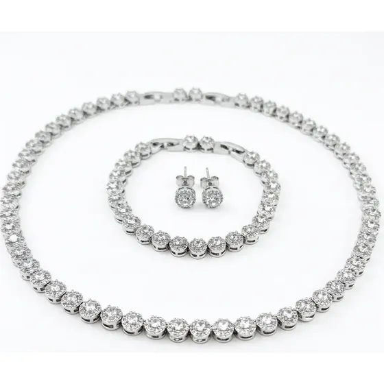 Conjunto Riviera Prata 925 Colar Pulseira Brincos Ariana