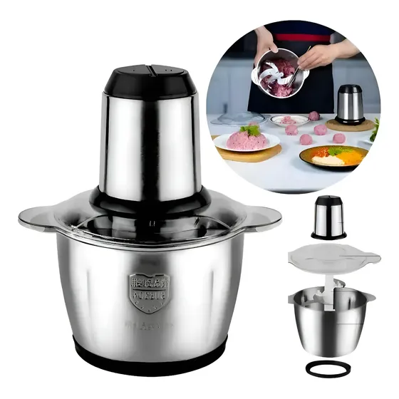 Processador Elétrico Triturador Inox Para Carne Potente 2l
