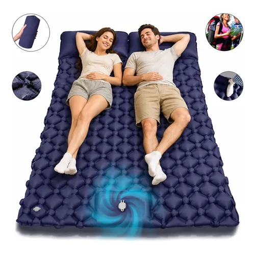 Colchão Inflável Automático Casal Dobrável Camping 190*125cm Azul-marinho