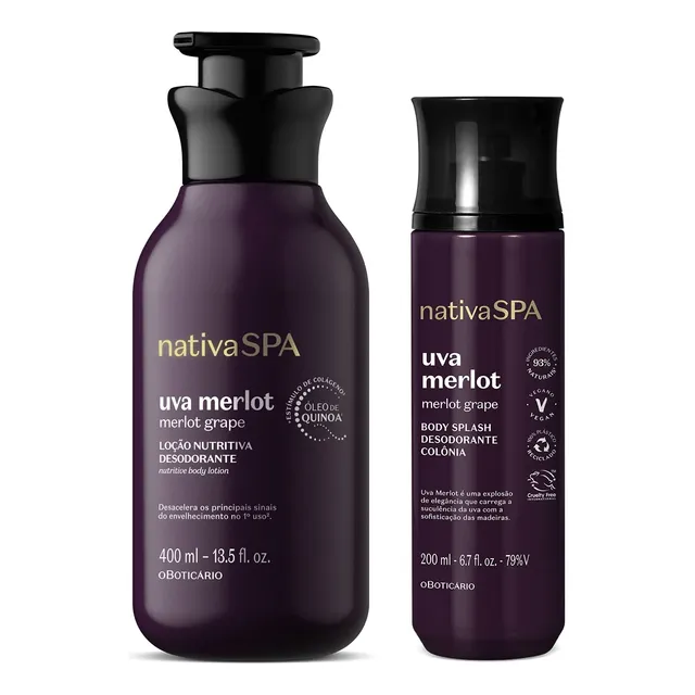 Combo Nativa Spa Uva Merlot: Loção Corporal 400ml + Body Splash 200ml