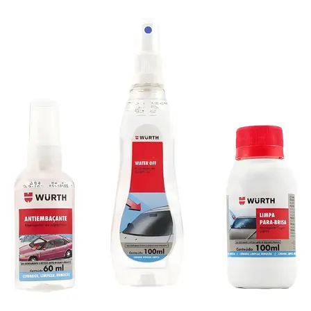 Water Off + Limpa Para-brisa + Antiembaçante Wurth Kit