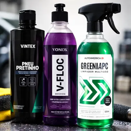 Kit Limpeza Automotiva - Pneu Pretinho + Green Apc + V Floc