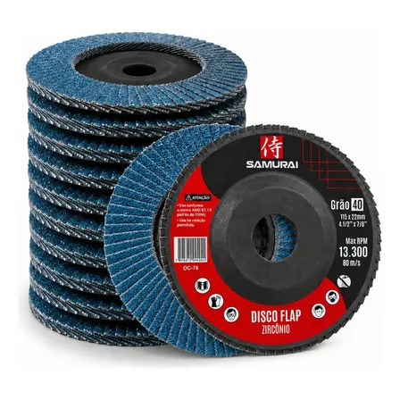Kit 10 Disco Flap 4.1/2 115mm Zircônio Desbaste Inox Grão 80