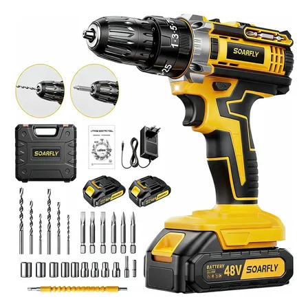 Parafusadeira E Furadeira Profissional 48v 2 Baterias Bivolt Amarelo 127/220v 50/60hz