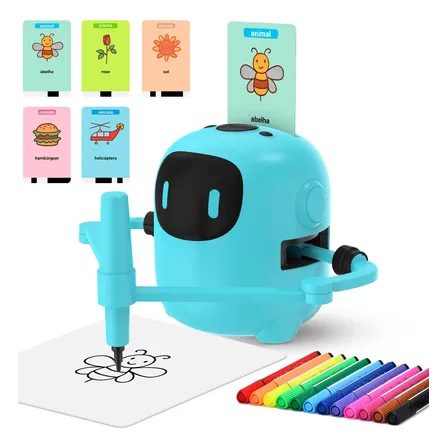 Robô Desenho Infantil Inteligente 100 Cartões Educativo Nenhum Azul-turquesa