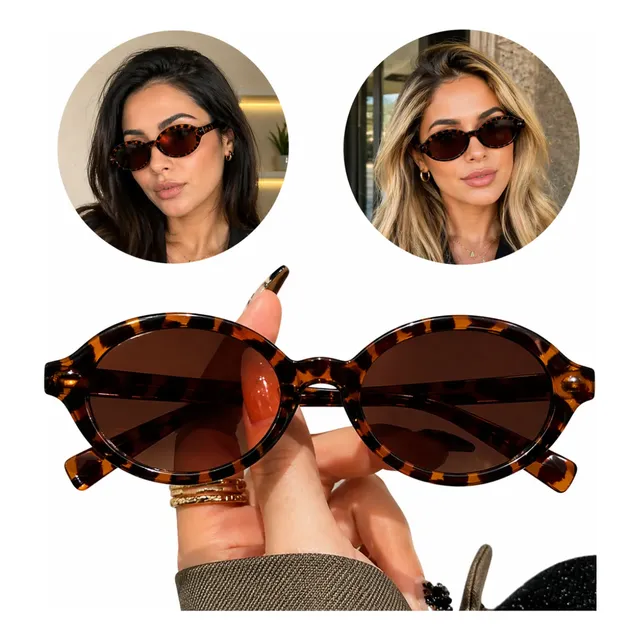 Óculos De Sol Feminino Oval Blogueira Retro Vintage Moda Nyc Animal Plant