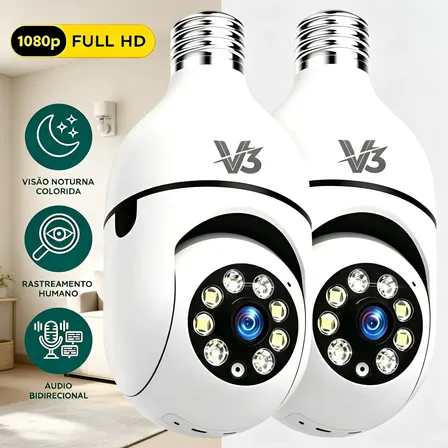 2 Câmera Segurança Ip Wifi 360 Lâmpada Prova Dágua Giratoria Kit2