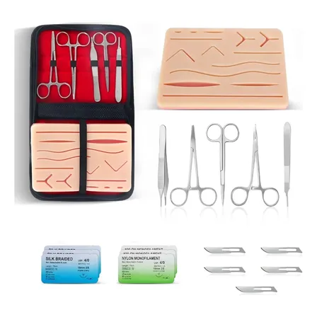 Kit Simulador De Sutura Completo Com Instrumentos Cirúrgicos Prateado