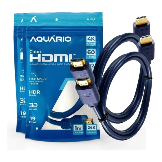 Kit 2 Cabos Hdmi 2.0 4k Hd 60hz 3d 1 Metros Aquario Blindado