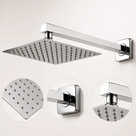 Chuveiro Ducha Slim Inox 20x20 Solar E Gás Braço 40cm Aço Inox Brilhante