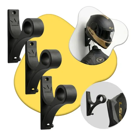 Kit 3 Suportes Capacete Parede Com Gancho Chaves + Parafusos