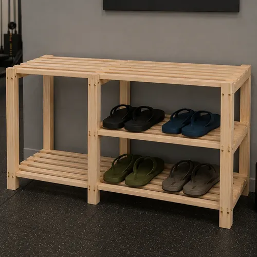 Sapateira Banco Organizador Quarto Closet Madeira Pinus Palha