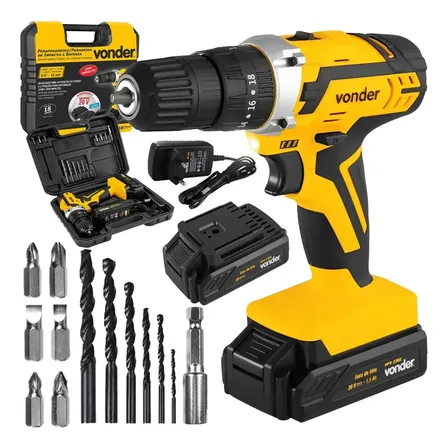 Parafusadeira Furadeira De Impacto 2 Bateria 20v 238i Vonder Amarelo 127/220v 50 Hz / 60 Hz