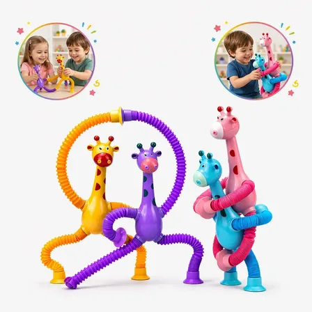 Kit 4 Girafa Brinquedo Sensorial Tubo Flexivel Colorido Pop Kit Variado