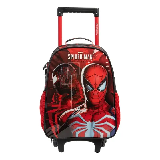 Mochila Escolar Com Rodas Xeryus 14920 Spiderman Frente Pvc Relevo Rodinhas Gel Infantil 18l