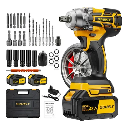 Chave De Impacto 800n.m 48v Brushless 2 Baterias Sem Fio