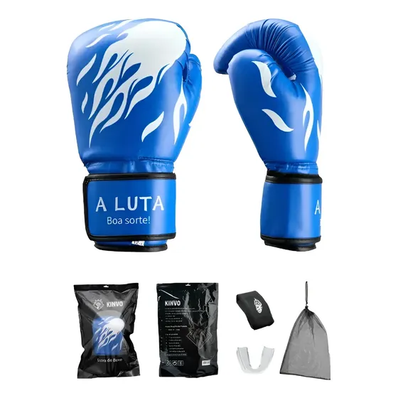 Kit Luvas Boxe Muay Thai Kinvo Profissional Bandagem + Bucal