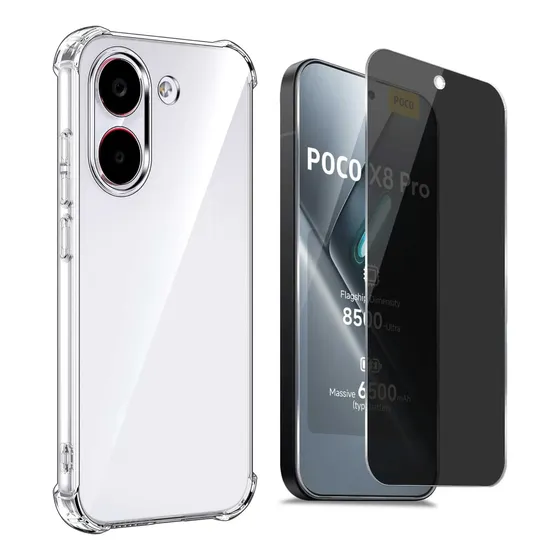 Capa Capinha Para Poco X8 Pro + Película 5d Privacidade Transparente