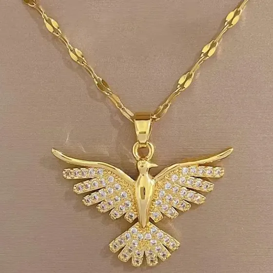 Colar Feminino Fênix Banhado Ouro 18k Com Zircônias Troia