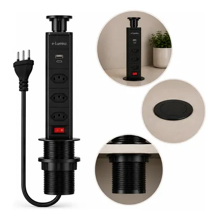 Torre De Tomada Retrátil Multiplug Embutir Bivolt 10a Usb