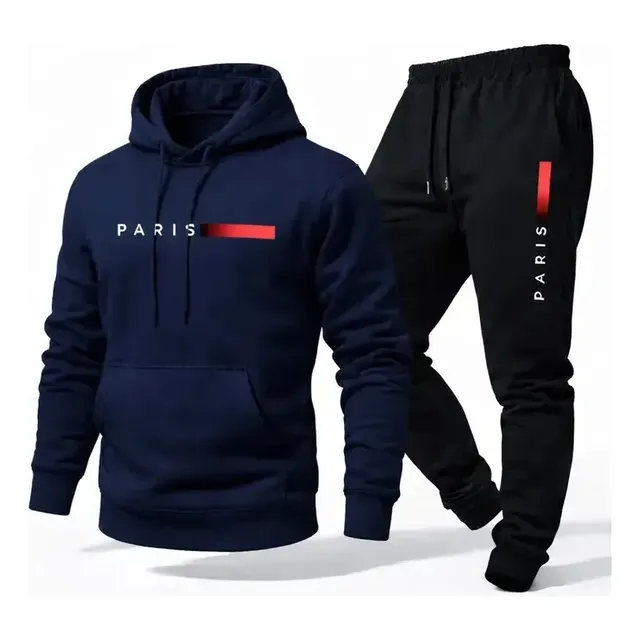 Conjunto Moletom Canguru Com Capuz E Calça Jogger Paris Gg Azul-marinho