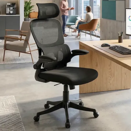 Cadeira Escritório Ergonômica Genebra Cor Preto Apoio Lombar Preto Mesh