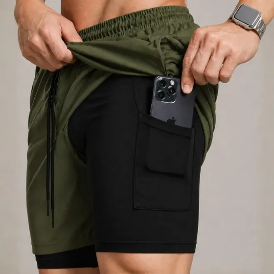Bermuda Compressão Duplo Masculina 2 Em 1 Short Academia