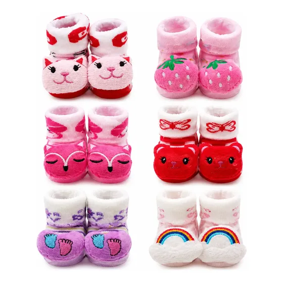 Kit 06 Pares Meia 3d Bebê Bichinhos Sapatinho