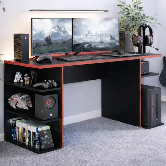 Mesa Gamer Retrátil P/ Computador Pc Notebook Quarto Preto/vermelho