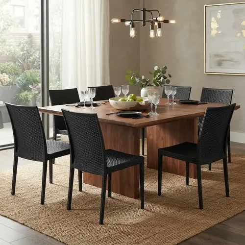 Kit 6 Cadeiras De Jantar Rattan Cozinha Resistente Moderna Rattan Preto