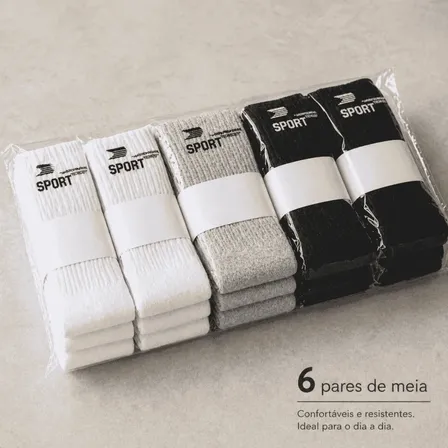 Kit 6 Pares De Meia Sport Premium Cano Alto Sortidas Tamanho Unico
