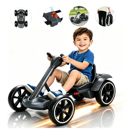 Kart Elétrico Para Crianças 8km/h Com Led E Controle Remoto Cinza-escuro