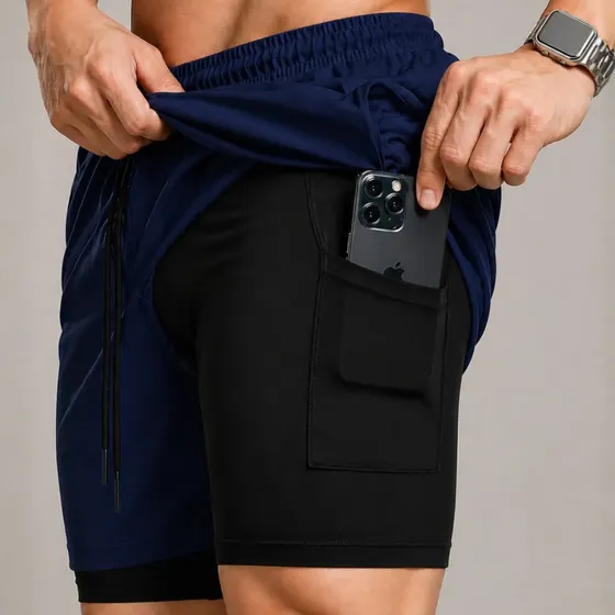 Bermuda Compressão Duplo Masculina 2 Em 1 Short Academia