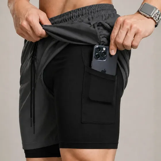 Bermuda Compressão Duplo Masculina 2 Em 1 Short Academia