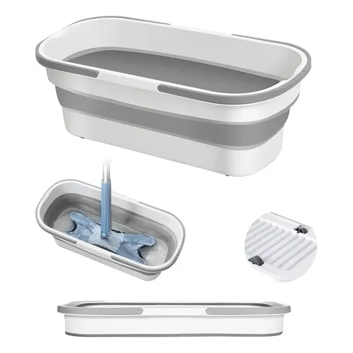 Balde Retrátil Dobrável Silicone Com Rodinhas Multiuso Branco
