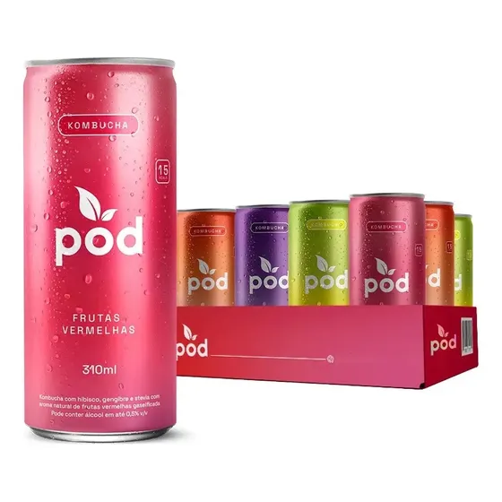 Kit 24un Kombuchas Pod Sem Açucar 310ml
