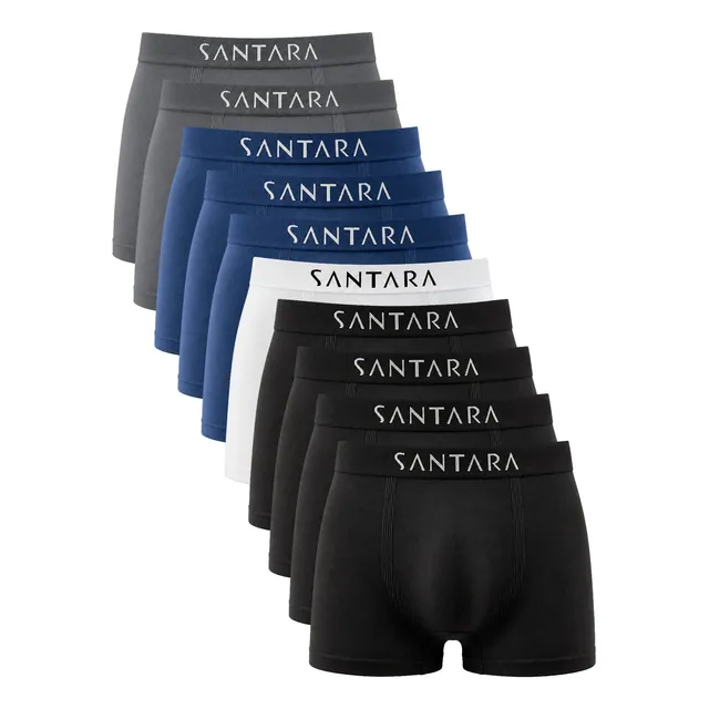 Kit Com 10 Cuecas Boxer Microfibra Sem Costura Santara Sortidas Liso G