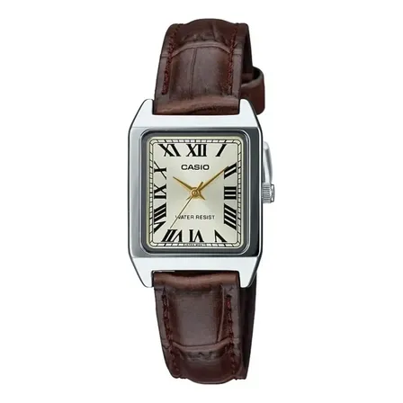 Relogio Casio Ltp-v007l-9b Dress Watch Couro Tamanho 22mm Marrom Prateado Champanhe