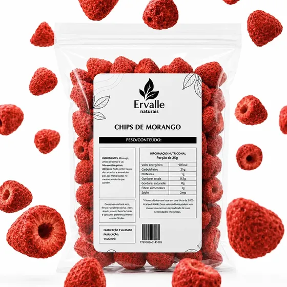 Morango Chips Liofilizados Seco Premium Ervalle Naturais