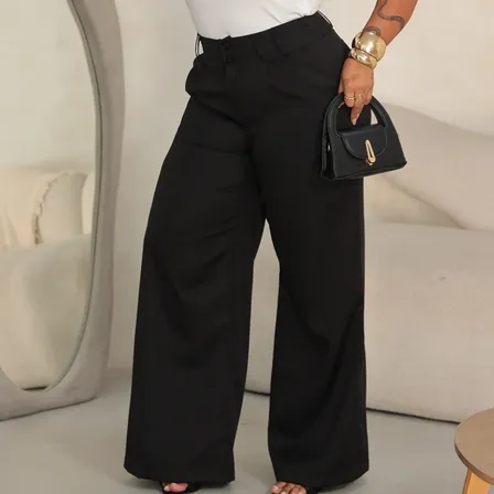 Calça Wide Leg Plus Size Pantalona Alfaiataria Elegante L Preto Lisa G3 (52-54)
