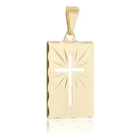 Pingente Plaquinha Com Cruz Moeda Antiga Banhado A Ouro 24k Dourado
