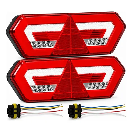 Par Lanterna Traseira Guerra Diamond Led 12v 24v Com Chicote Ambos Lados Vermelho