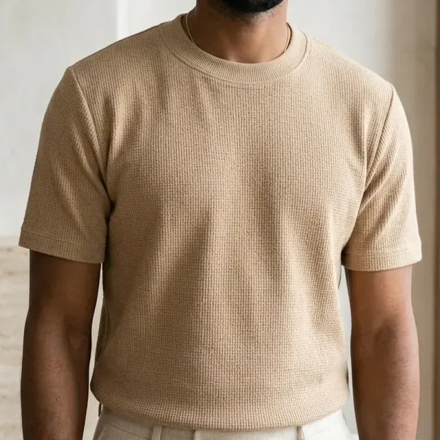 Camiseta Masculina Texturizada Gola Redonda Estilo Old Money