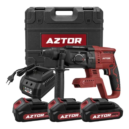 Martelete 3 Bat 20v Sds Plus Brushless Aztor Azm720 + Maleta Vermelho 20v