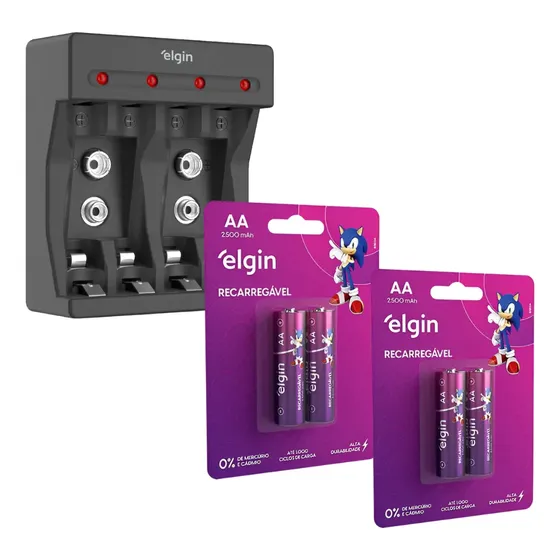 Carregador De Pilhas Aa/aaa/9v + 4 Pilhas Aa 2500 Mah