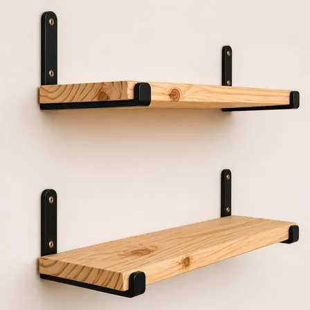 Prateleiras De Parede Kit Com 2unidades 80x20 Madeira Maciça Preto/madeira