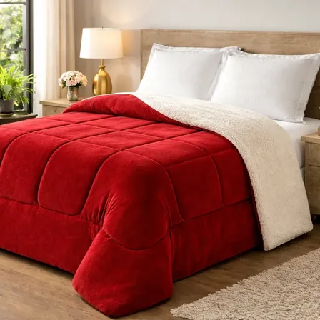 Coberdrom Queen Dupla Face Sherpa Quente Inverno Vermelho